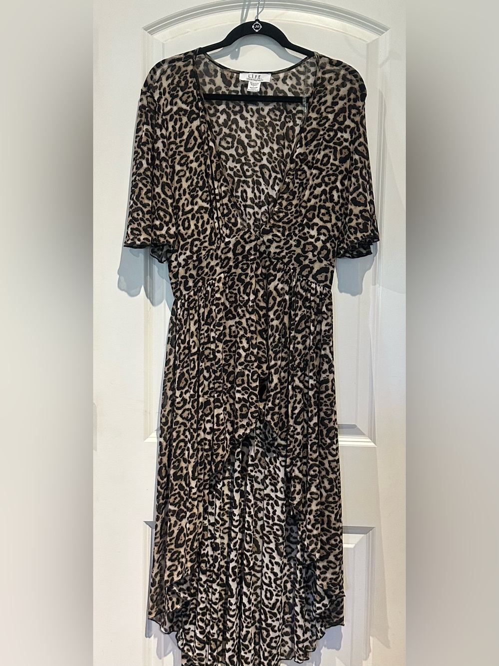 L.I.F.E Love is For Eternity Leopard-Print High-Low Swim Coverup — Beige/Black